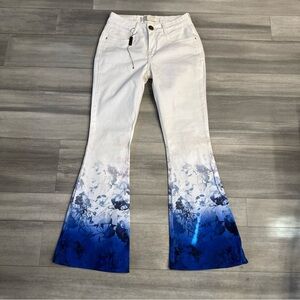 Blue Floral Ombre Flare Jeans